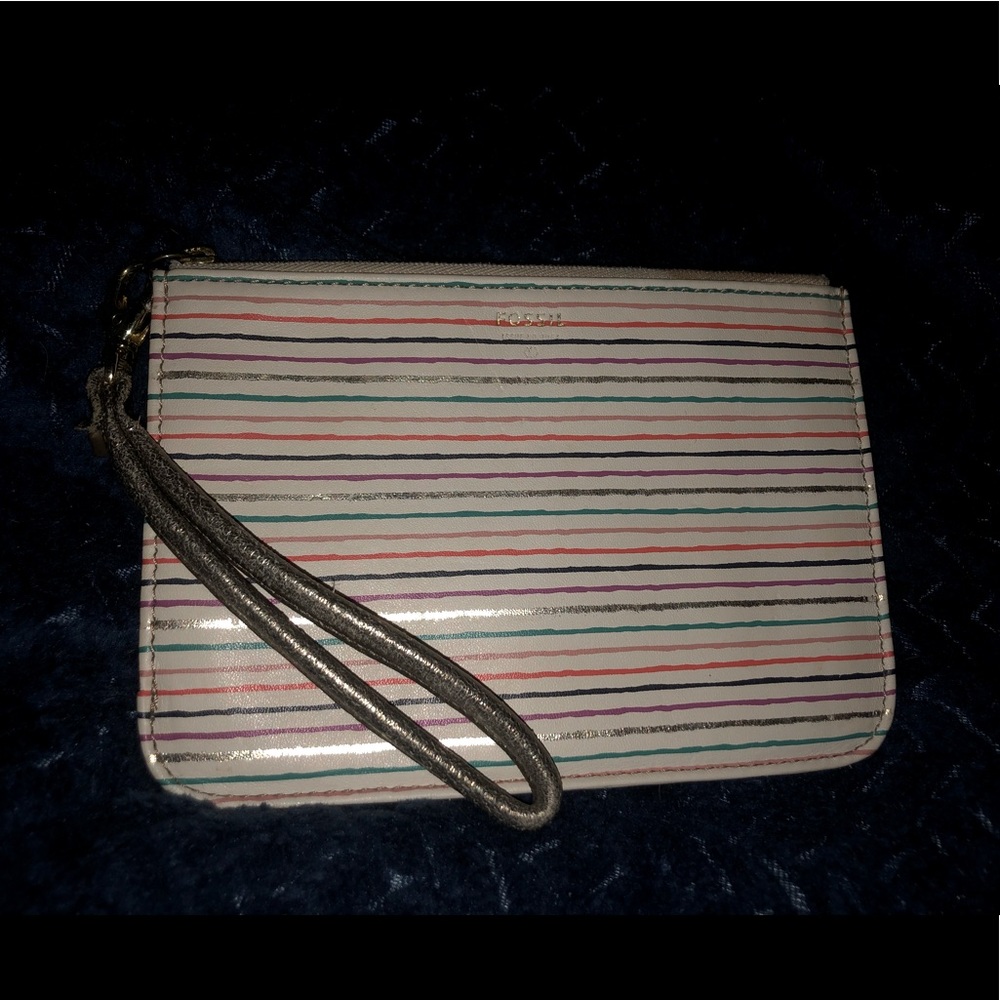 Fossil Cream Multi-Color Striped Clutch/Wristlet